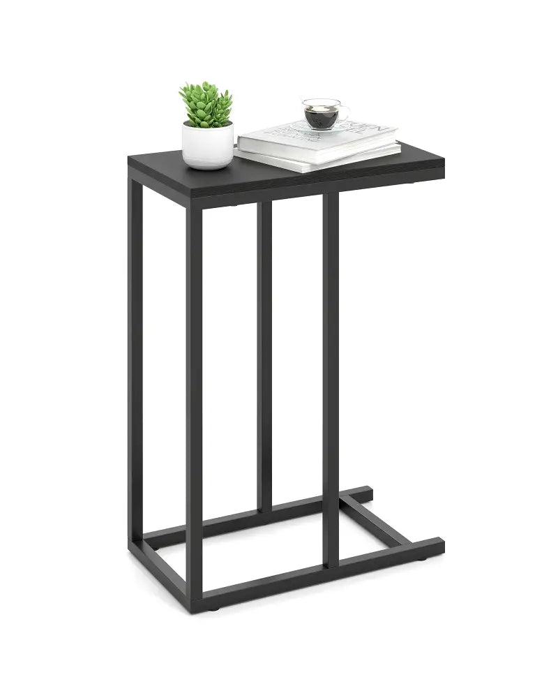 C-shaped Side Table with Heavy-duty Metal Frame-Black - Black - End & Side Tables