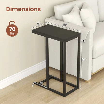 C-shaped Side Table with Heavy-duty Metal Frame-Black - Black - End & Side Tables