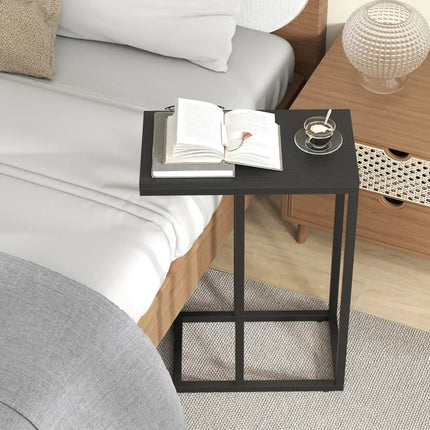 C-shaped Side Table with Heavy-duty Metal Frame-Black - Black - End & Side Tables