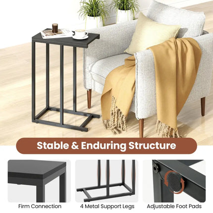 C-shaped Side Table with Heavy-duty Metal Frame-Black - Black - End & Side Tables