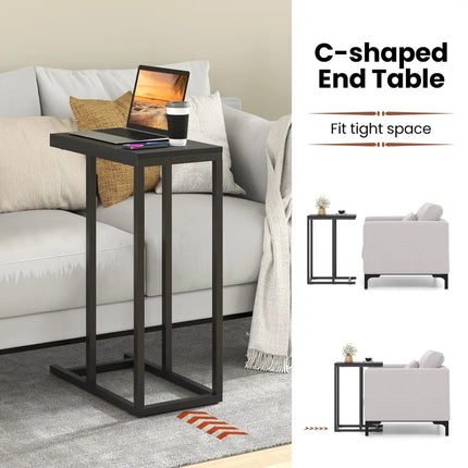 C-shaped Side Table with Heavy-duty Metal Frame-Black - Black - End & Side Tables