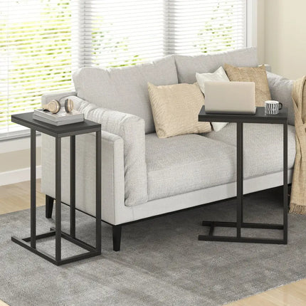 C-shaped Side Table with Heavy-duty Metal Frame-Black - Black - End & Side Tables