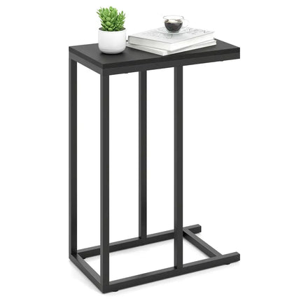 C-shaped Side Table with Heavy-duty Metal Frame-Black - Black - End & Side Tables