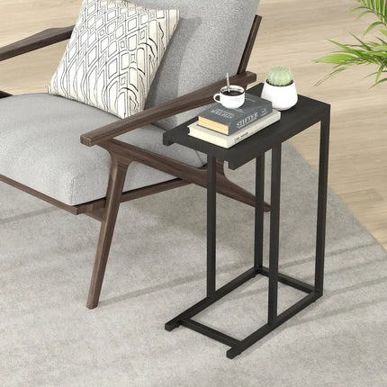C-shaped Side Table with Heavy-duty Metal Frame-Black - Black - End & Side Tables