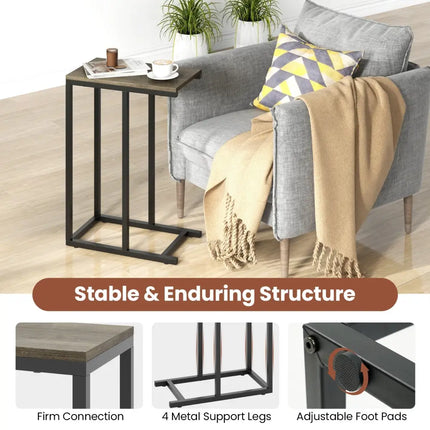 C-shaped Side Table with Heavy-duty Metal Frame-Oak - Oak - End & Side Tables