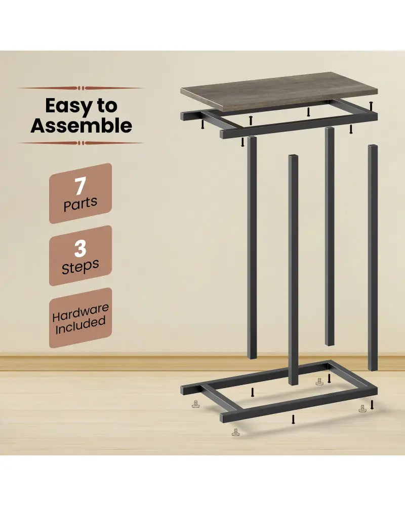 C-shaped Side Table with Heavy-duty Metal Frame-Oak - Oak - End & Side Tables