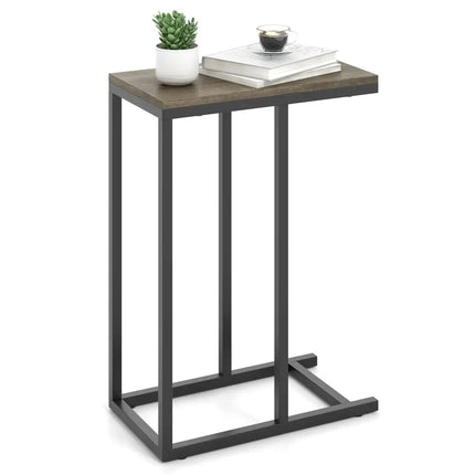 C-shaped Side Table with Heavy-duty Metal Frame-Oak - Oak - End & Side Tables