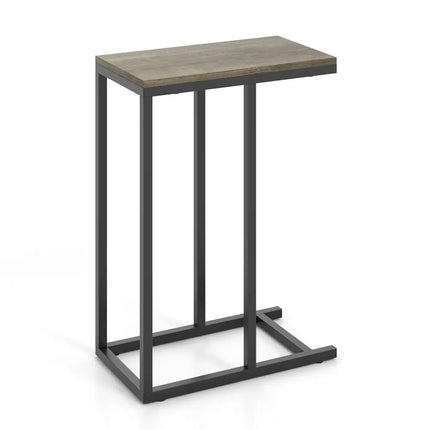 C-shaped Side Table with Heavy-duty Metal Frame-Oak - Oak - End & Side Tables