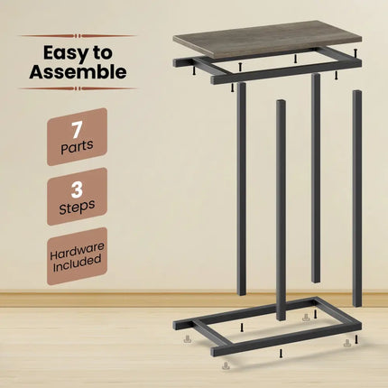 C-shaped Side Table with Heavy-duty Metal Frame-Oak - Oak - End & Side Tables