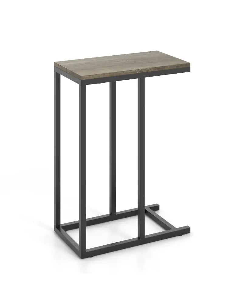 C-shaped Side Table with Heavy-duty Metal Frame-Oak - Oak - End & Side Tables