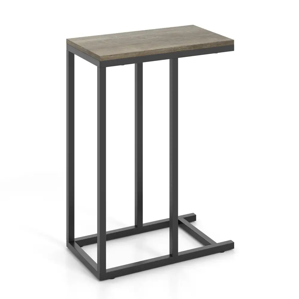 C-shaped Side Table with Heavy-duty Metal Frame-Oak - Oak - End & Side Tables