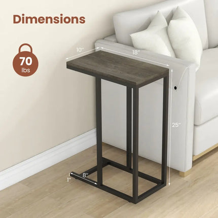 C-shaped Side Table with Heavy-duty Metal Frame-Oak - Oak - End & Side Tables