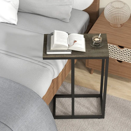 C-shaped Side Table with Heavy-duty Metal Frame-Oak - Oak - End & Side Tables