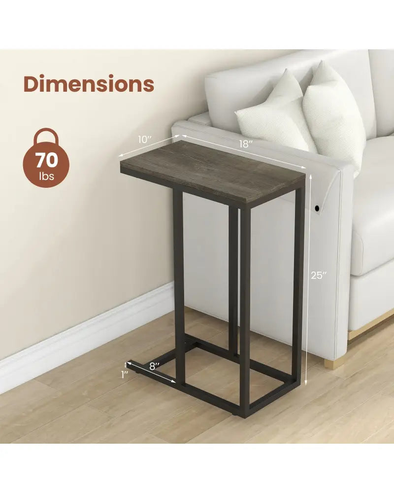 C-shaped Side Table with Heavy-duty Metal Frame-Oak - Oak - End & Side Tables