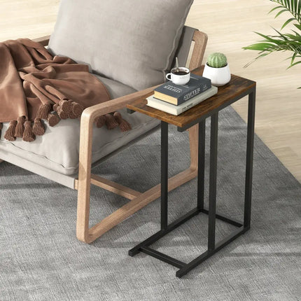 C-shaped Side Table with Heavy-duty Metal Frame-Rustic Brown - Rustic Brown - End & Side Tables