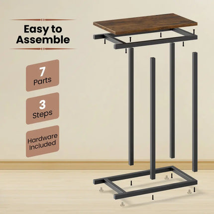 C-shaped Side Table with Heavy-duty Metal Frame-Rustic Brown - Rustic Brown - End & Side Tables