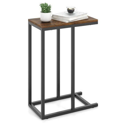 C-shaped Side Table with Heavy-duty Metal Frame-Rustic Brown - Rustic Brown - End & Side Tables