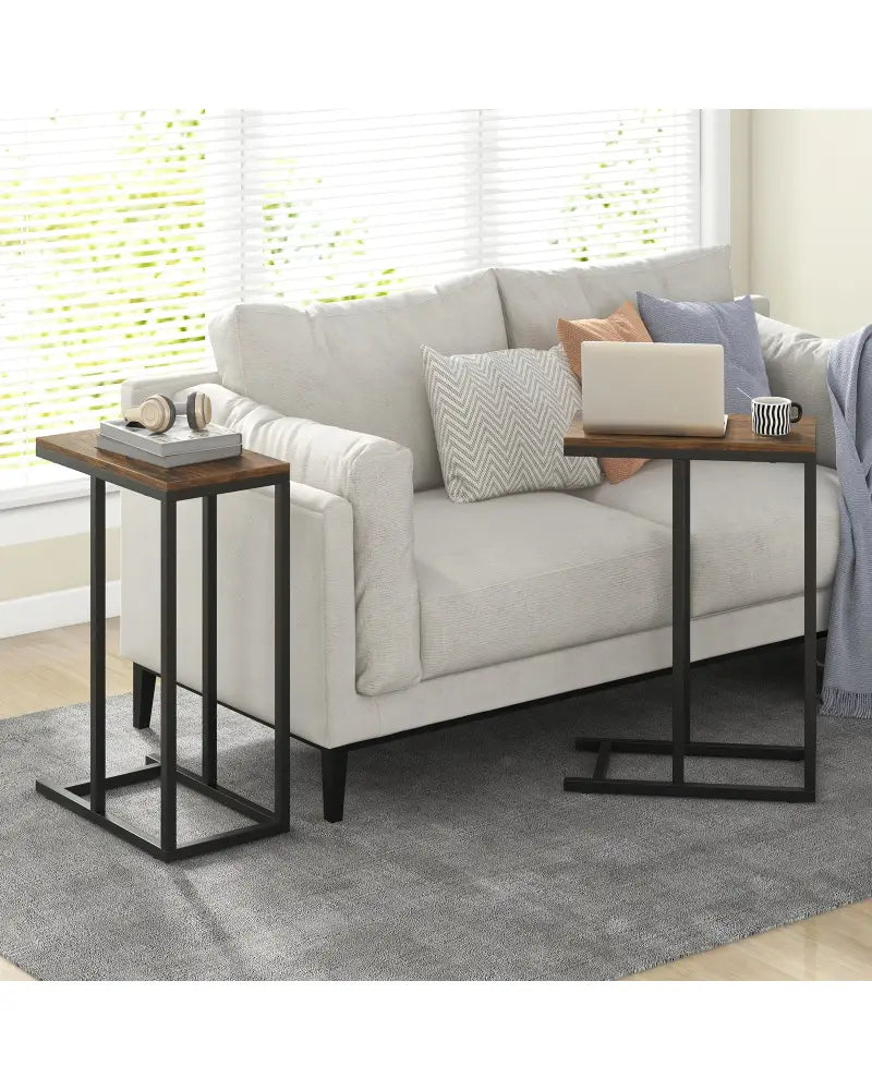 C-shaped Side Table with Heavy-duty Metal Frame-Rustic Brown - Rustic Brown - End & Side Tables