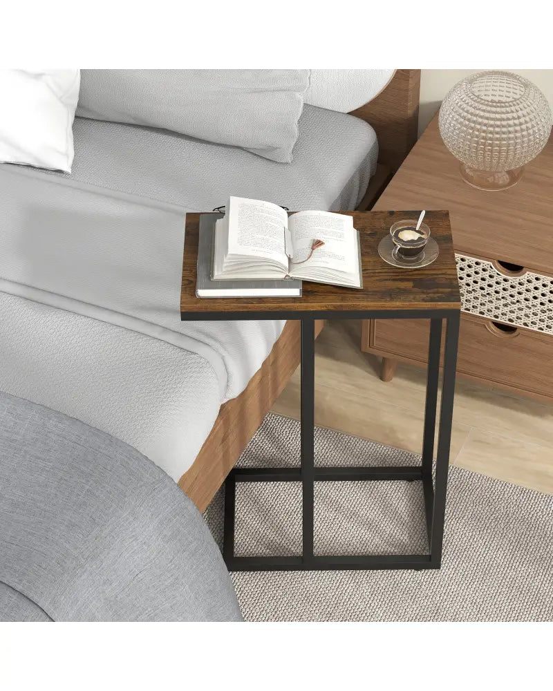 C-shaped Side Table with Heavy-duty Metal Frame-Rustic Brown - Rustic Brown - End & Side Tables
