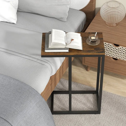 C-shaped Side Table with Heavy-duty Metal Frame-Rustic Brown - Rustic Brown - End & Side Tables