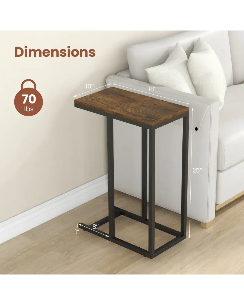 C-shaped Side Table with Heavy-duty Metal Frame-Rustic Brown - Rustic Brown - End & Side Tables