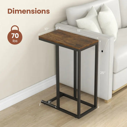 C-shaped Side Table with Heavy-duty Metal Frame-Rustic Brown - Rustic Brown - End & Side Tables
