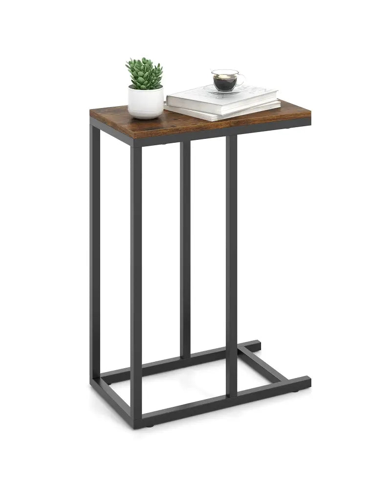 C-shaped Side Table with Heavy-duty Metal Frame-Rustic Brown - Rustic Brown - End & Side Tables