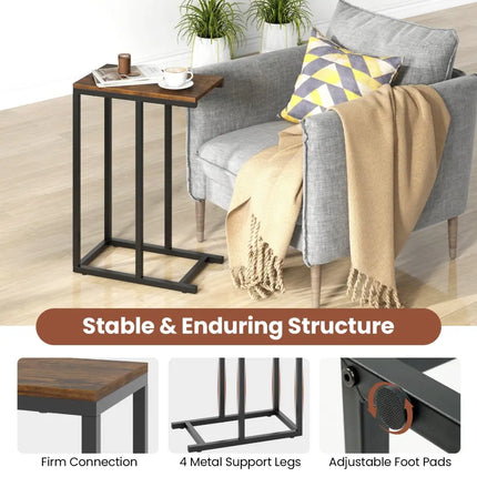 C-shaped Side Table with Heavy-duty Metal Frame-Rustic Brown - Rustic Brown - End & Side Tables