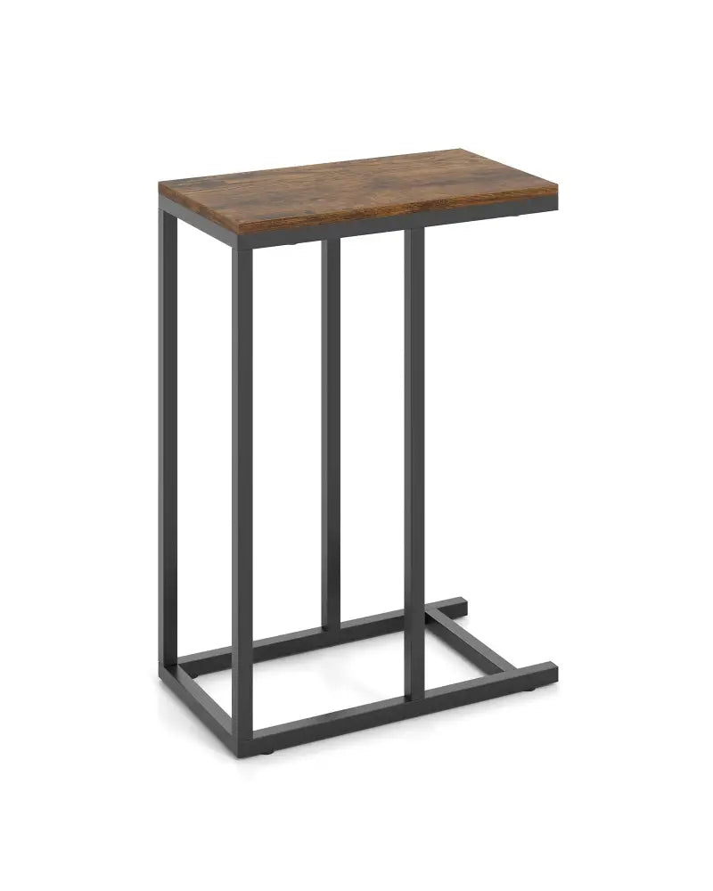 C-shaped Side Table with Heavy-duty Metal Frame-Rustic Brown - Rustic Brown - End & Side Tables