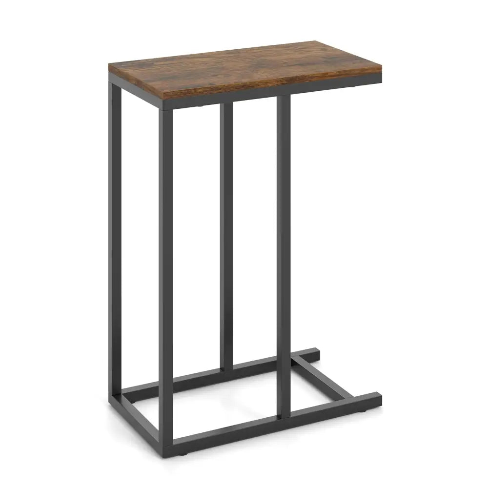 C-shaped Side Table with Heavy-duty Metal Frame-Rustic Brown - Rustic Brown - End & Side Tables