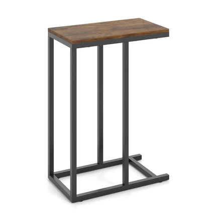 C-shaped Side Table with Heavy-duty Metal Frame-Rustic Brown - Rustic Brown - End & Side Tables
