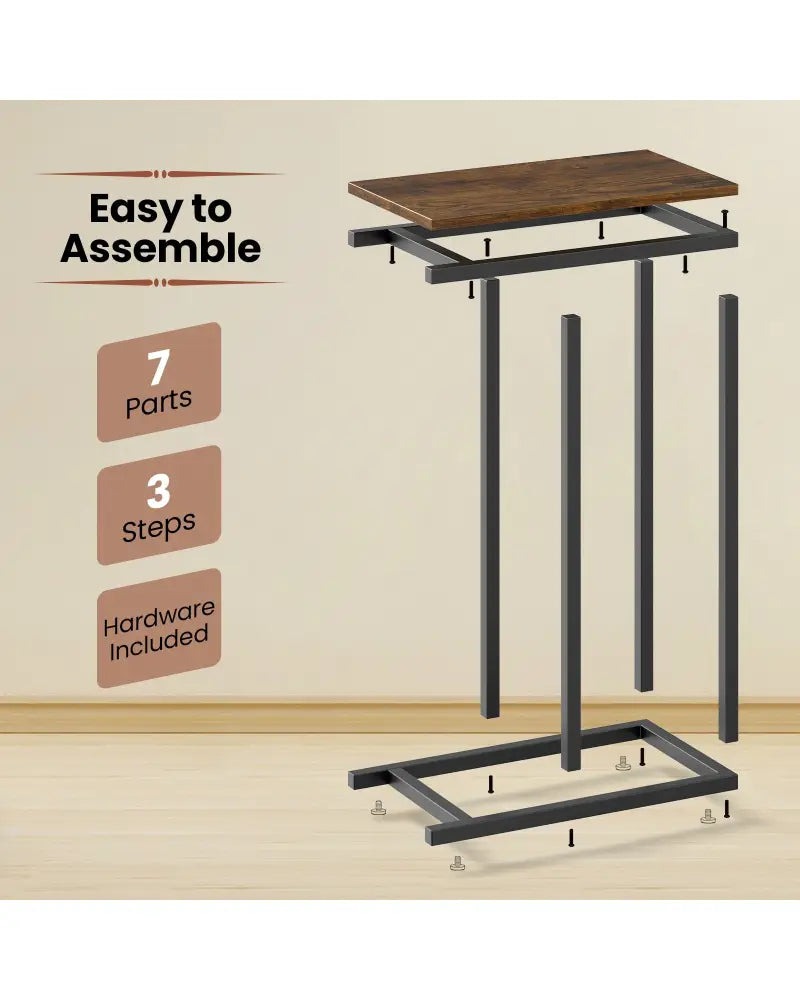 C-shaped Side Table with Heavy-duty Metal Frame-Rustic Brown - Rustic Brown - End & Side Tables