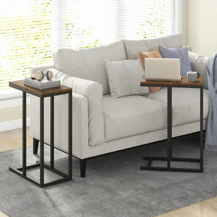C-shaped Side Table with Heavy-duty Metal Frame-Rustic Brown - Rustic Brown - End & Side Tables