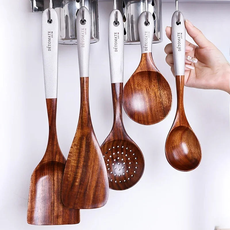 Wooden Cooking Utensils Set – Rice, Soup & Non-Stick Spoons
