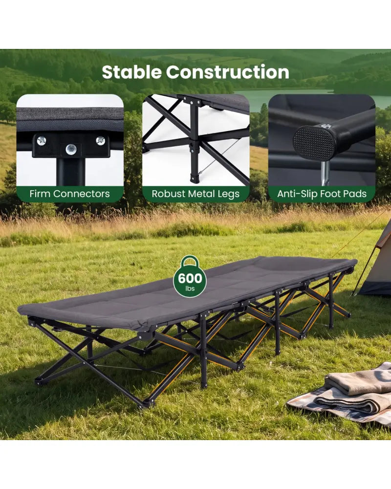 Camping Cot with Padded Pillow and Storage Pouch for Camping Travel-Gray - Gray - Camping Furniture