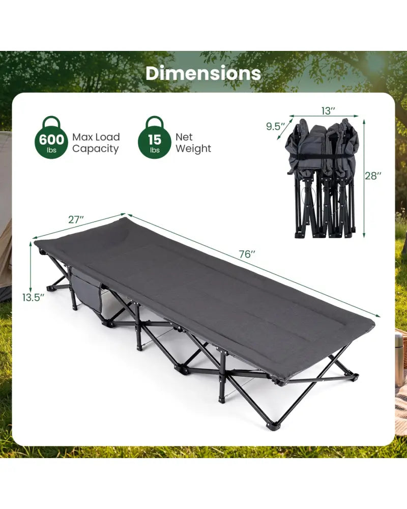 Camping Cot with Padded Pillow and Storage Pouch for Camping Travel-Gray - Gray - Camping Furniture