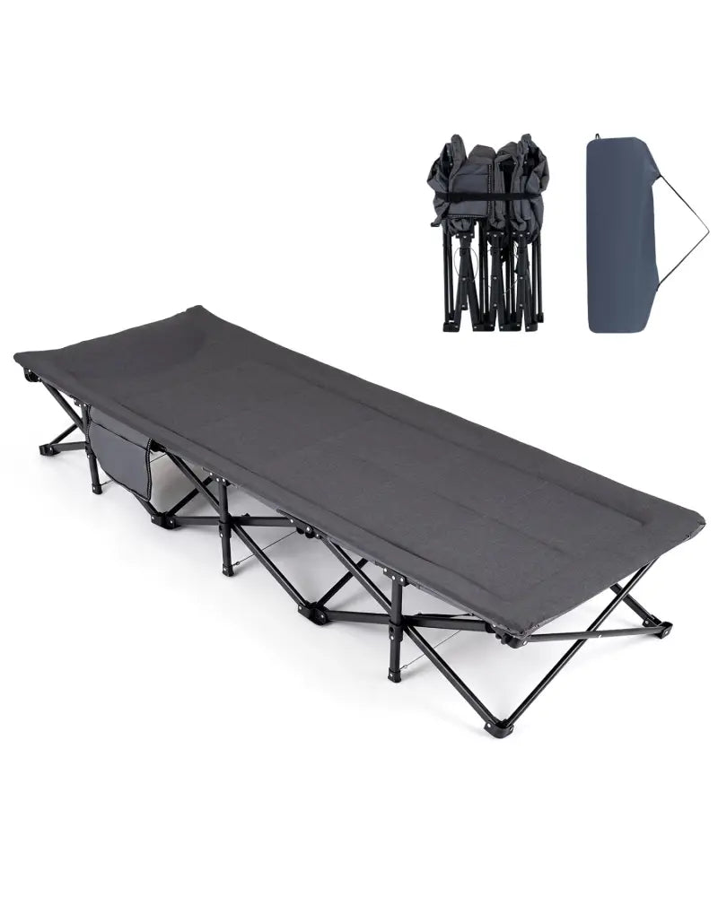 Camping Cot with Padded Pillow and Storage Pouch for Camping Travel-Gray - Gray - Camping Furniture