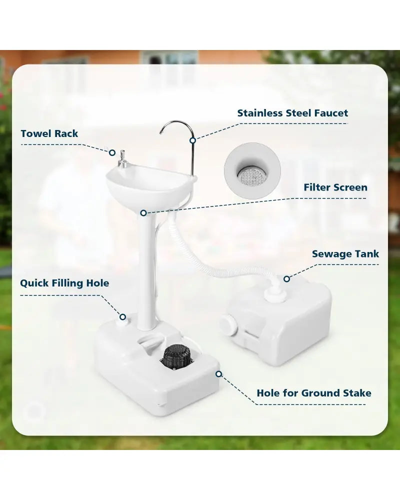 Camping Hand Wash Station Basin Stand with 4.5 Gallon Tank - Camping Furniture