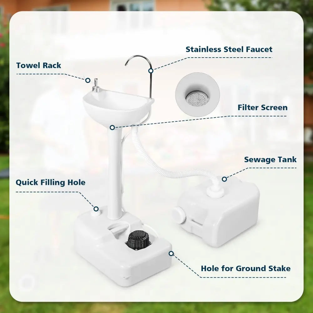 Camping Hand Wash Station Basin Stand with 4.5 Gallon Tank - Camping Furniture
