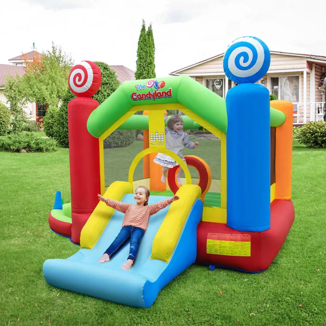 Candy Land Theme Kids Inflatable Bounce House with 735W Air Blower - Multicolor - Bounce House