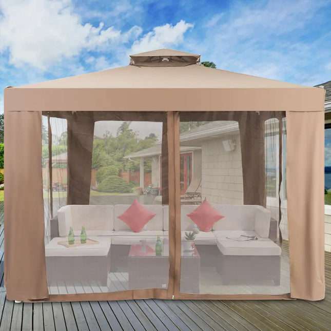 Canopy and Garden Structures Gazebo with Netting for Outdoors-Brown - Brown - Gazebos