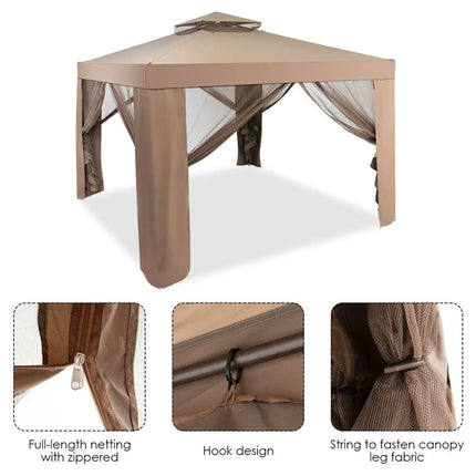 Canopy and Garden Structures Gazebo with Netting for Outdoors-Brown - Brown - Gazebos