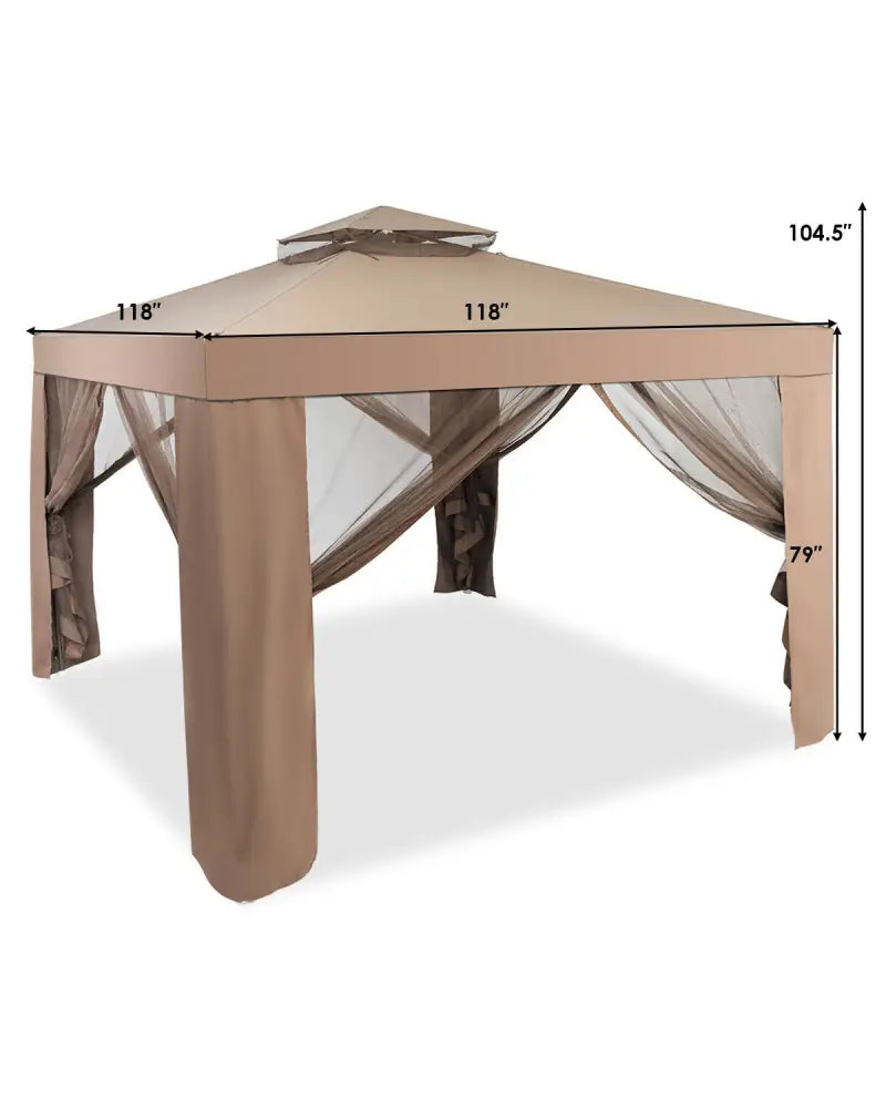 Canopy and Garden Structures Gazebo with Netting for Outdoors-Brown - Brown - Gazebos