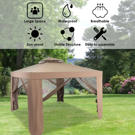 Canopy and Garden Structures Gazebo with Netting for Outdoors-Brown - Brown - Gazebos