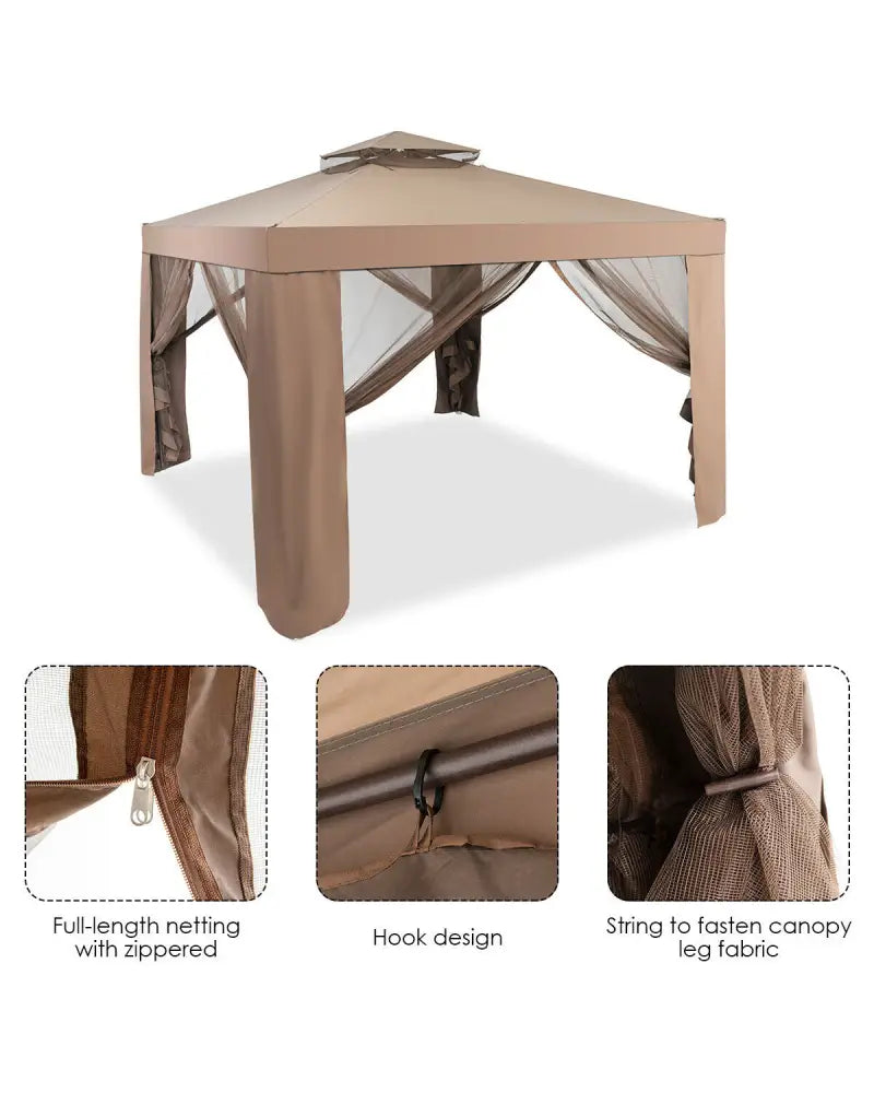 Canopy and Garden Structures Gazebo with Netting for Outdoors-Brown - Brown - Gazebos
