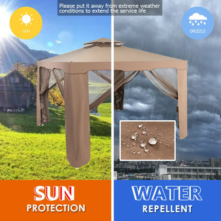 Canopy and Garden Structures Gazebo with Netting for Outdoors-Brown - Brown - Gazebos