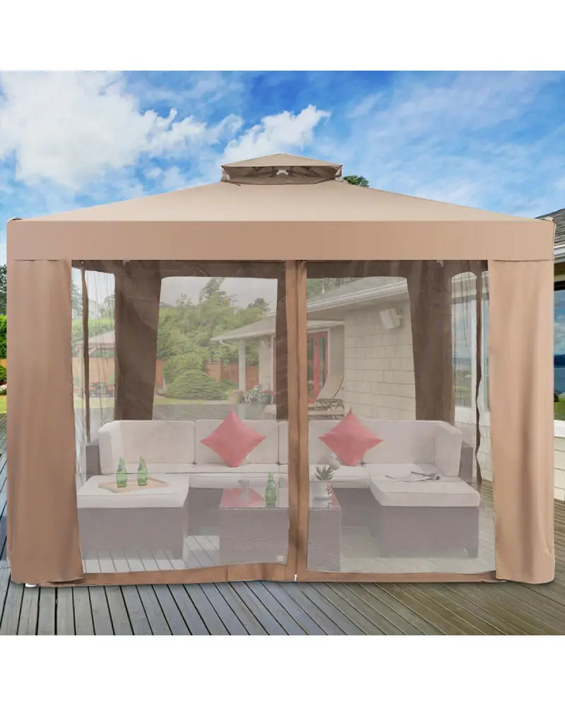 Canopy and Garden Structures Gazebo with Netting for Outdoors-Brown - Brown - Gazebos