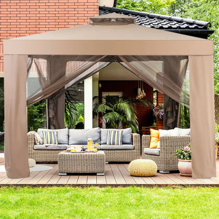 Canopy and Garden Structures Gazebo with Netting for Outdoors-Brown - Brown - Gazebos