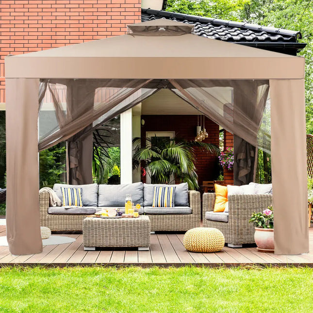 Canopy and Garden Structures Gazebo with Netting for Outdoors-Brown - Brown - Gazebos