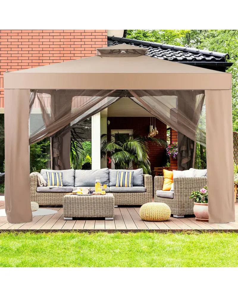 Canopy and Garden Structures Gazebo with Netting for Outdoors-Brown - Brown - Gazebos